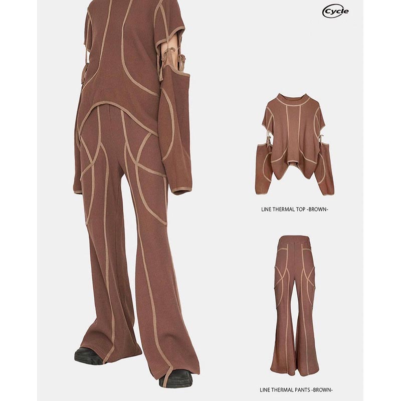 CYCLE Line Thermal Pants 幾何車線鬆緊帶喇叭褲