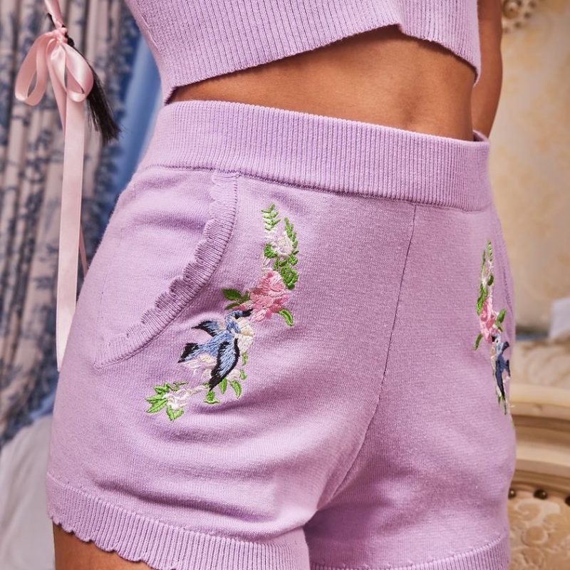 Sugar Thrillz Sweet Harmony Knit Shorts 針織刺繡短褲/紫