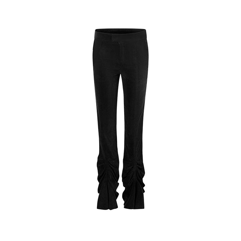 RoomSERVICE Black Horizontal Pleated Draped Flare Pants